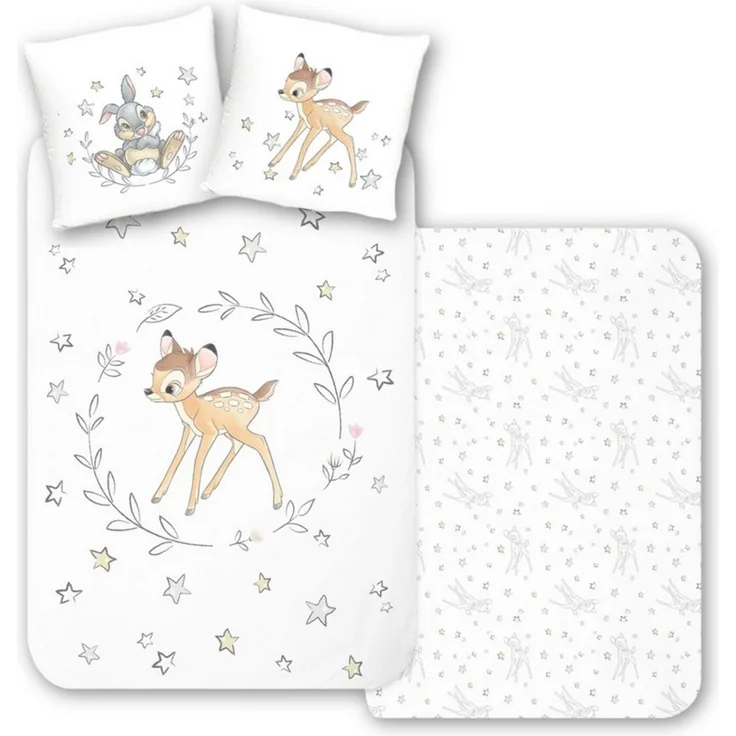 MTOnlinehandel Kinderbettwäsche "Stars" Bambi & Klopfer, Biber/ Flanell in 135x200 + 80x80 cm, Disney, 100% Baumwolle, 2 teilig, kuschelig weich für Herbst und Winter, Jungen und Mädchen, Sterne – Bild 3
