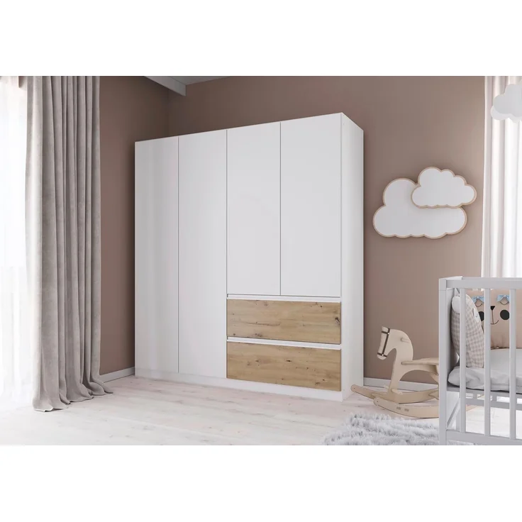 rauch Kleiderschrank, Drehtürenschrank COSTA, 4-türig, push-to-open, Alpinweiß, 181 x 197 x 54 cm – Bild 7