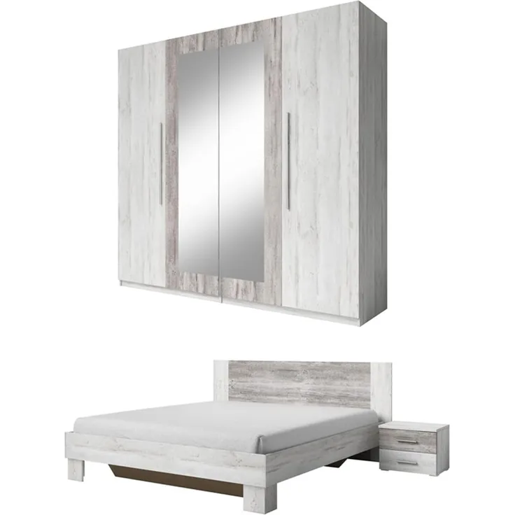 Schlafzimmer Set Vera komplett 4tlg Bett 180cm arctic pine hell / dunkel Kleiderschrank