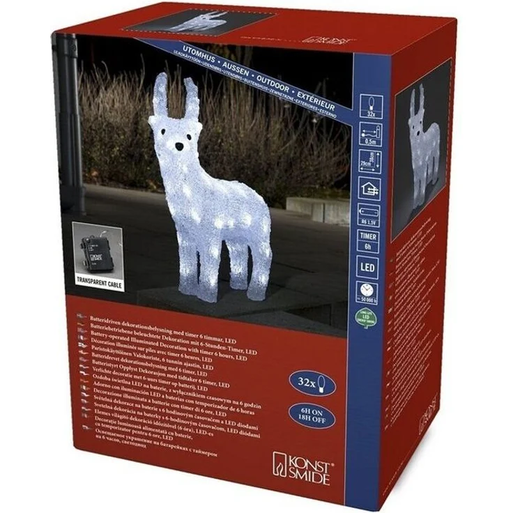 Konstsmide LED Acryl Rentier 6h Timer, 32 kalt weiße Dioden, batteriebetrieben, Außen, transparentes Kabel - 6139-203 – Bild 2
