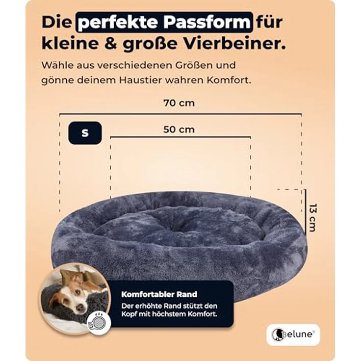 Belune Tierbett Deluxe - kuschelweiches Donutkissen - Made in Germany, vegane Materialien, verschiedene Größen und Farben, extra gemütlich, Made in Germany – Bild 6