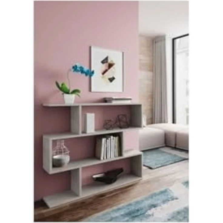 Habitdesign, Bücherregal – flaches Regal mit 6 offenen Fächern, modernes Design in Zementgrau, ideal für Wohnzimmer, Büro oder Jugendzimmer, Maße: 110 x 97 x 24 cm (B x H x T), Modell Athena – Bild 2