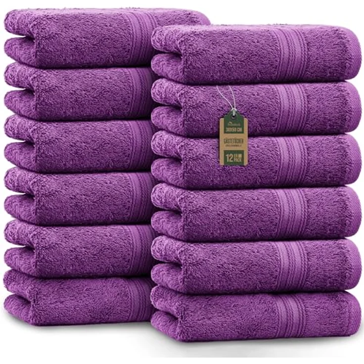 NatureMark Gästetücher – 12er Pack (30x50 cm), 100% Baumwolle, Oeko-Tex Zertifiziert, weich, saugfähig und pflegeleicht – Für Bad, Gäste & Spa – Lila – Bild 2
