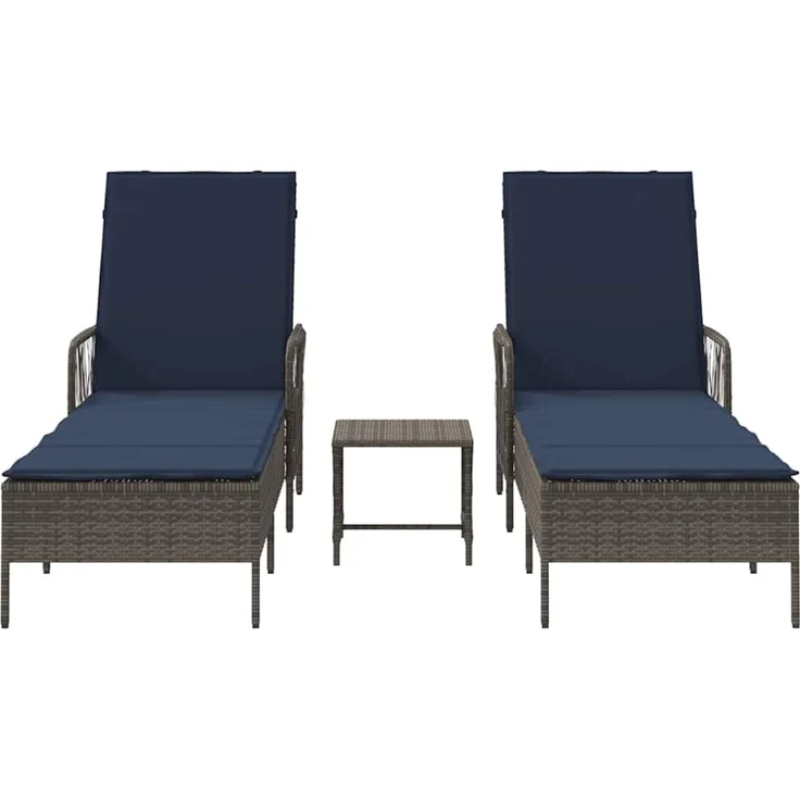 vidaXL Sonnenliege mit Kissen 3 pcs Grau und Marineblau Poly-Rattan 365438 – Bild 6