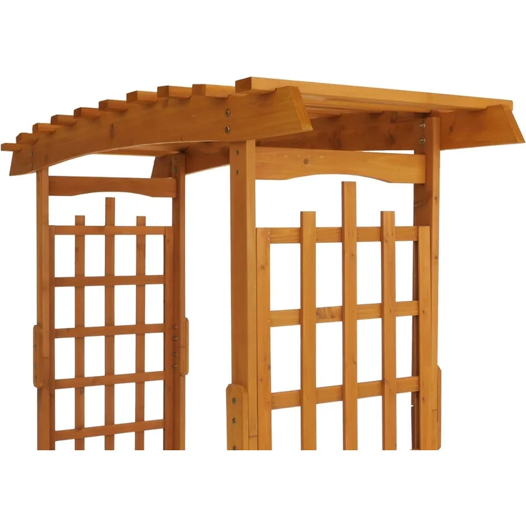 Rosenbogen mit Sitzbank HWC-Q21, Gartenbogen Rankhilfe Bank Gartenbank Holz FSC®-zertifiziert 201x160x60cm ~ natur – Bild 8