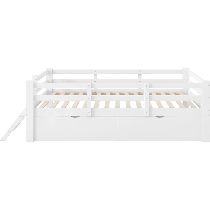 U-life Holz-Plattformbett 90x200 cm mit Schutzgeländer und 2 Schubladen, Weiß – Bild 7