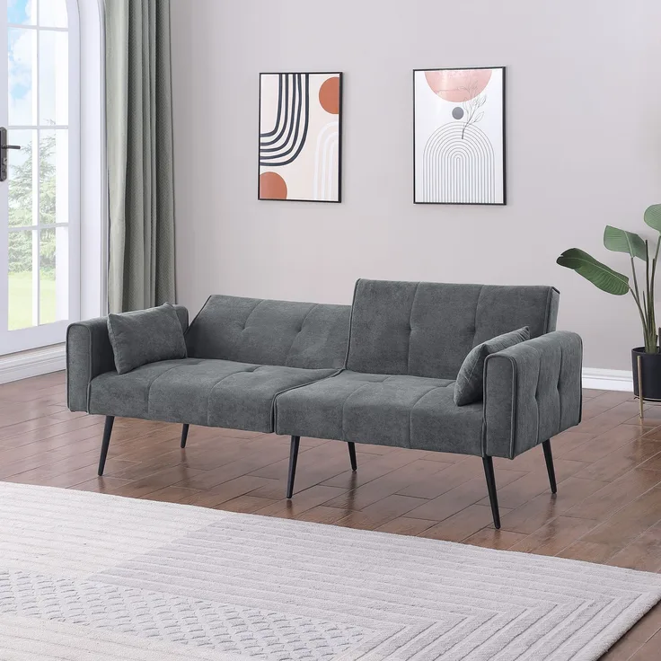 Wohnora-Convertible Sofa Bed,Folding Couch Bed Foldable Futon Sleeper, Sofa Bed with Adjustable Backrest for Living Room/Apartment/Bedroom/Office/small Space,H 71cm x T 175cm x B 71cm,Grau