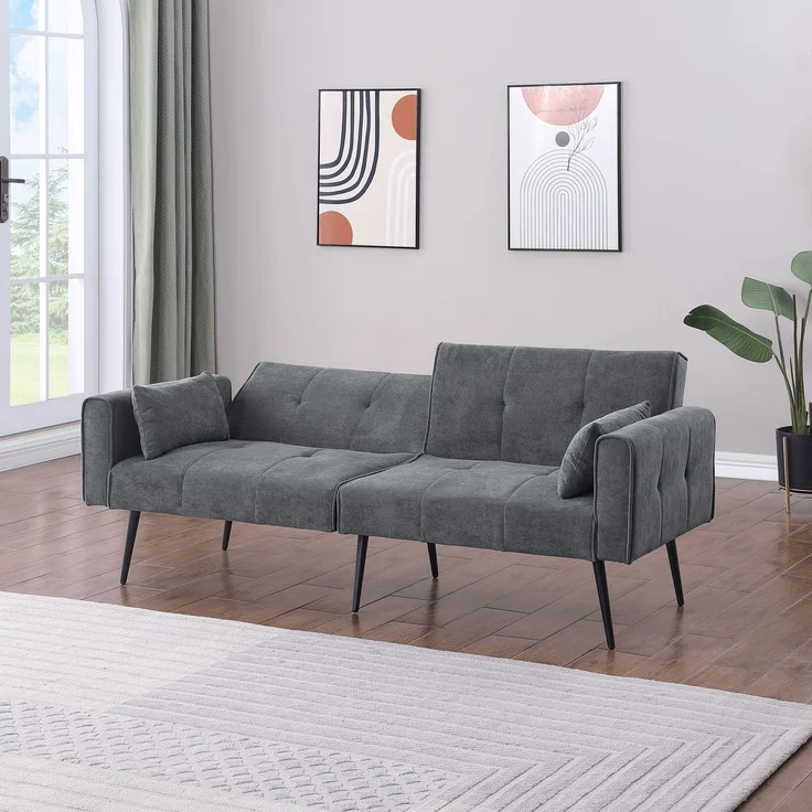 Wohnora-Convertible Sofa Bed,Folding Couch Bed Foldable Futon Sleeper, Sofa Bed with Adjustable Backrest for Living Room/Apartment/Bedroom/Office/small Space,H 71cm x T 175cm x B 71cm,Grau – Bild 1