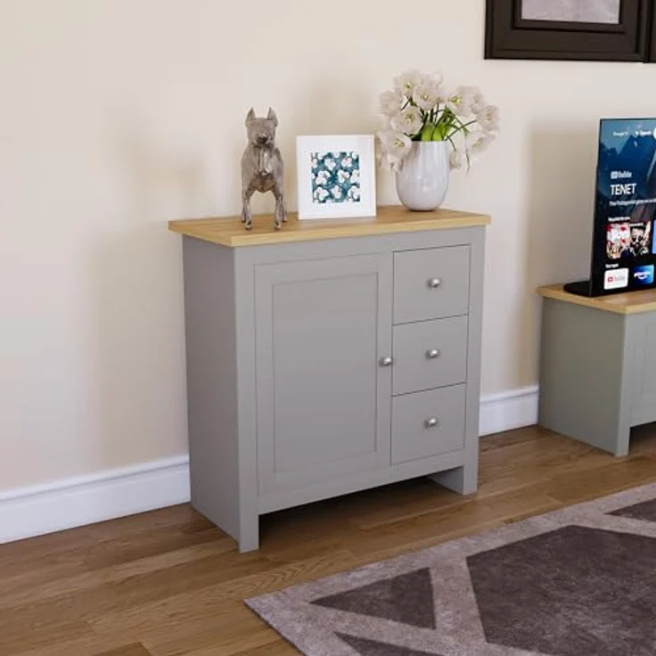Vida Designs Arlington Sideboard mit 3 Schubladen und Tür Schrank Anrichte Aufbewahrung MDF Möbel Grau – Bild 7
