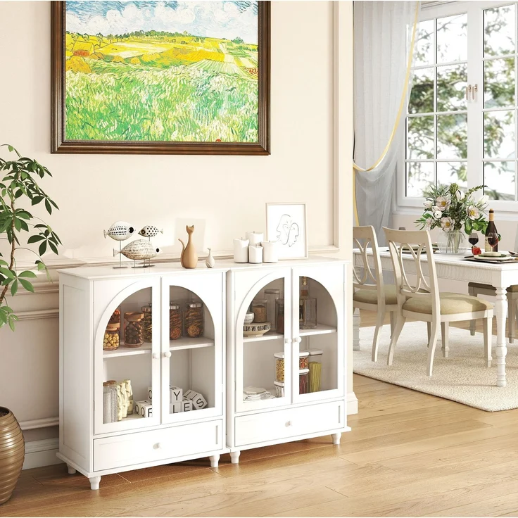 DESVIAE Sideboard Weiß aus MDF/Glas – 71x98,5x38 cm – Glastüren, Schublade – Bild 6