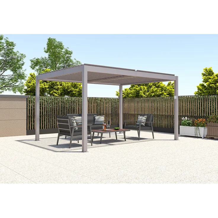 Vente-unique - AMADORA Terrassenüberdachung Metall Schokoladenbraun - B 305 cm x H 220 cm x L 395 cm