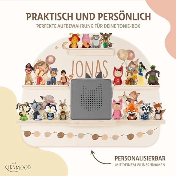 Kidsmood - Tonie Regal für Kinderzimmer, personalisiert mit deinem Namen - magnetisches Wandregal für Tonie Hör-Figuren & Tonie-Box - Tiere-Luftballon – Bild 4