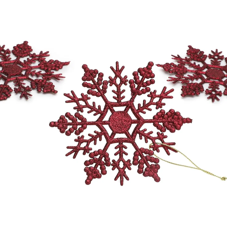 12 Stück - Weihnachtliche Schneeflockendekoration, glitzernde Schneeflockenornamente, Partydekoration (rot, 10 cm) – Bild 4