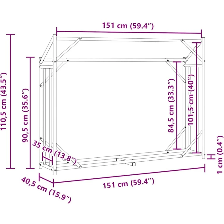 vidaXL Brennholzregal mit Regenschutz 151x40,5x110,5 cm Stahl Verzinkt 4104940 – Bild 12