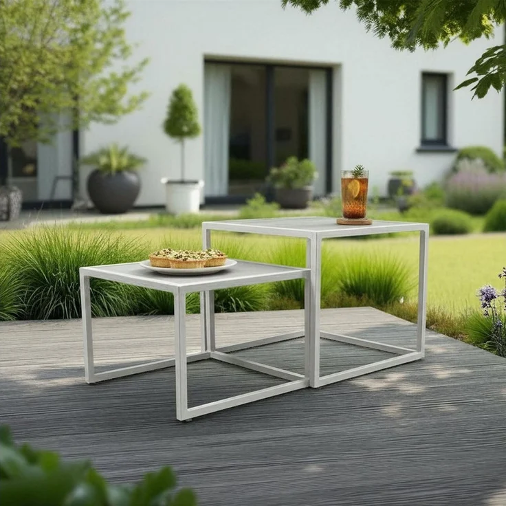 bene living Beistelltisch Dalias 50 x 50 cm - Aluminium (2-St, 2er Set), ineinanderschiebbar, wetterfest und flexibel kombinierbar – Bild 4