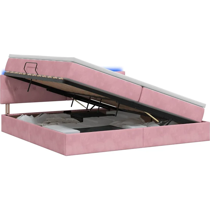 vidaXL LED-Speicherbett mit Matratze Rosa 200 x 200 cm Samt 3459275 – Bild 2