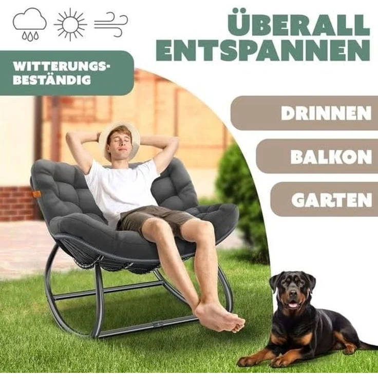 KESSER® 'XXL Chillexer' Schaukelstuhl mit Rutschfesten Füßen, für drinnen & draußen, Witterungsbeständig, Stahl / Polyester anthrazit, 100 x 100 x 85 cm – Bild 5