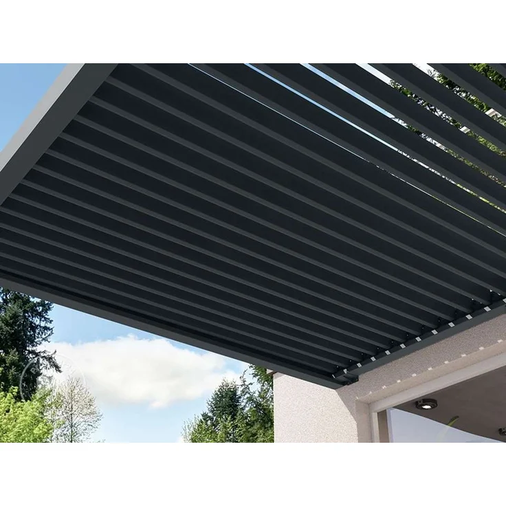 PRIMEYARD Terrassenüberdachung 3x3 m Aluminium-Pfosten mit Lamellendach aus Alu anthrazitfarbene Anbau-Pergola – Bild 5