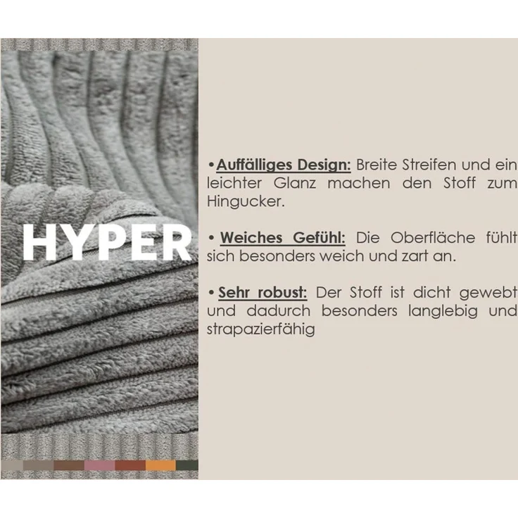 Home affaire Ecksofa Booster, whlw. mit Schlaffunktion & Bettkasten, Fuß Buche lackiert, Recamiere beidseitig montierbar, L-Form, in Cord & Struktur, B: 232 cm – Bild 3