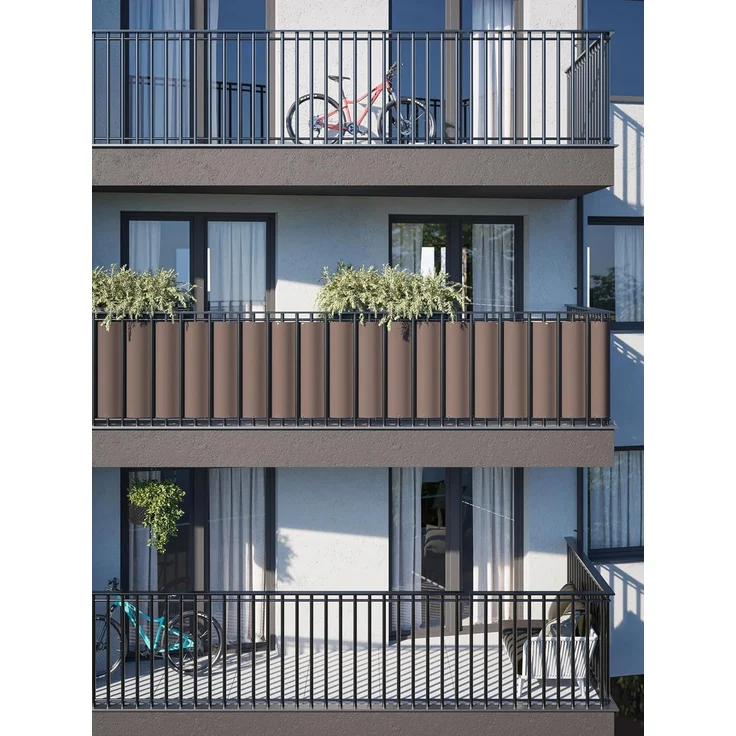 COVER IT Balkon Sichtschutz Ohne Bohren Balkonsichtschutz Braun mit Ösen 105x200 cm Sichtschutz Balkon Ohne Bohren - Sichtschutz für Balkon Terrasse - Sichtschutz Balkongeländer – Bild 6