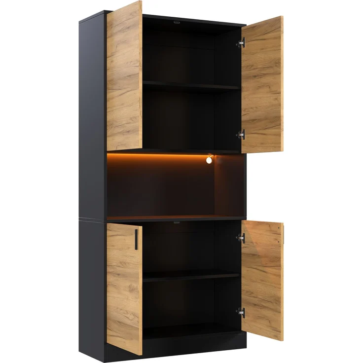 ZUBALIYA Aktenschrank 80x35x180cm mit LED-Beleuchtung, Mehrzweck-Aufbewahrungsschrank aus Holz, Hochschrank mit verstellbaren Einlegeböden, Sideboard für Büro Wohnzimmer Flur,Aktenschrank,Flurschrank – Bild 9