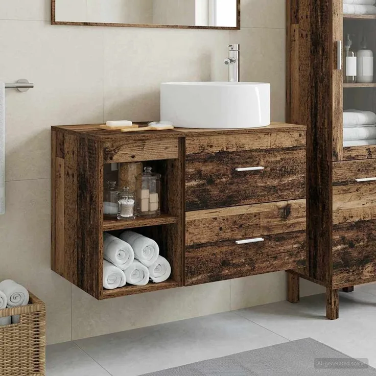 vidaXL Badezimmerschrank-Set 2 stk. Altholz 79,5 x 44,5 x 80 cm 3403934
