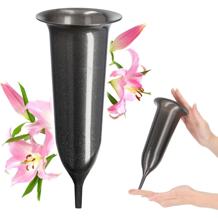 KADAX Vase, Fläschchen für Friedhof, angetriebener Grabstein, 23 cm, Grabstein für Blumen, Graphit – Bild 1