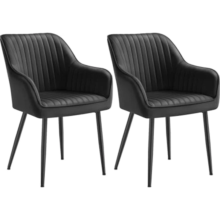 SONGMICS Esszimmerstuhl, 2er Set, Küchenstuhl, Sessel, Samt, Polsterstuhl mit Armlehnen, Loungesessel, bis 120 kg belastbar, Metallbeine, für Esszimmer, Küche, tintenschwarz LDC087B12 – Bild 2