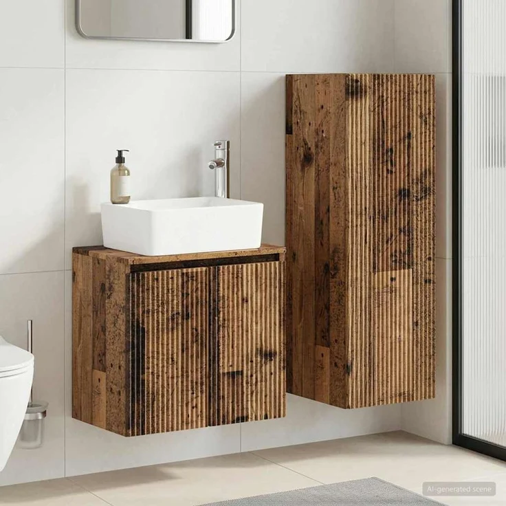 vidaXL Badezimmerschrank-Set 2 stk. Altholz 33 x 34,5 x 100 cm 3406131 – Bild 1