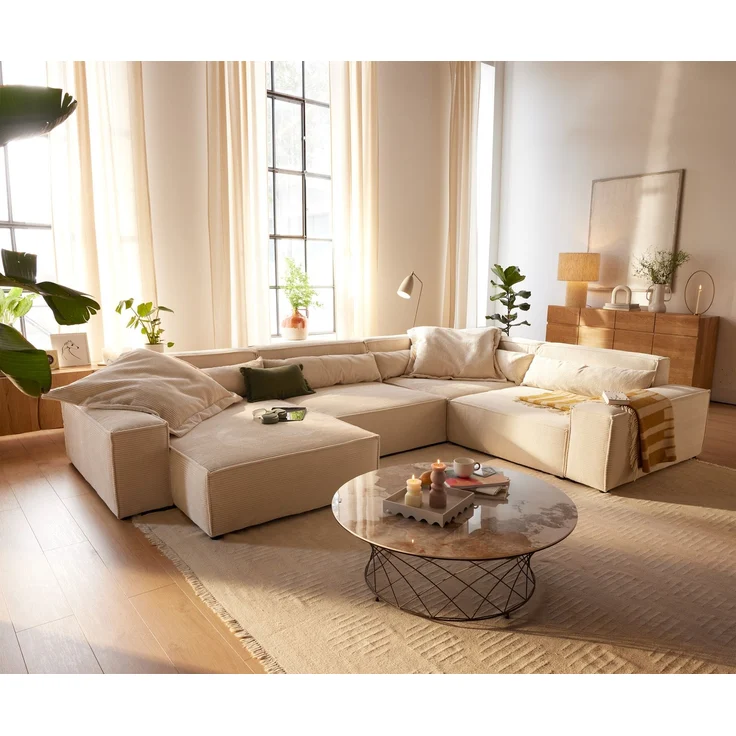 Wohnlandschaft Sirpio XL 360x260 cm Cord Beige Recamiere variabel