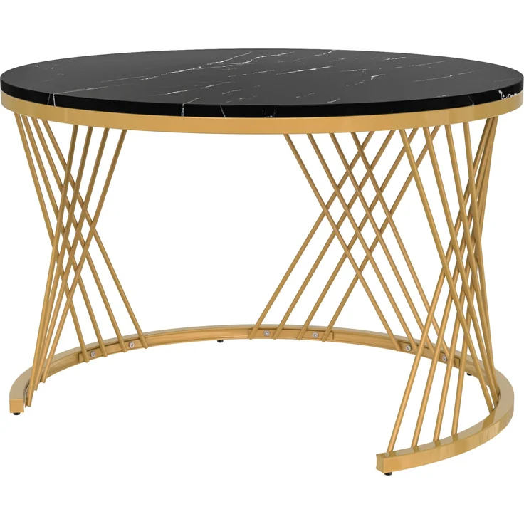 2-in-1 Couchtisch-Set rund mit Marmorplatte & Rattan-Schublade in Schwarz/Gold - 70x70x45,5 + 50x50x38,5 cm – Bild 10