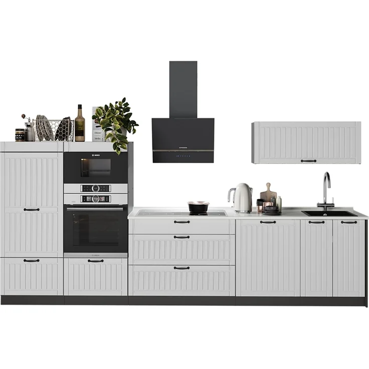 Küchenzeile Fame-Line Weiß Landhaus/Anthrazit 340 cm, AP Anthrazit Vicco – Bild 6