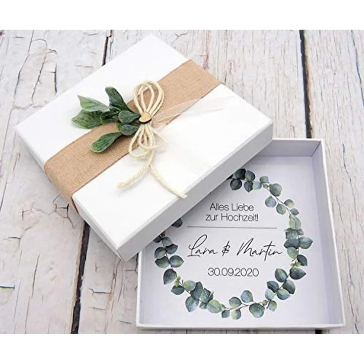 ZauberDeko Geschenkbox Geldgeschenk Verpacken MIT NAME Geschenk Hochzeit Herz Weiß Eukalyptus – Bild 7