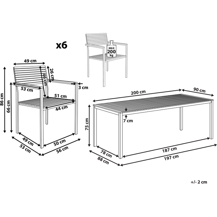 Beliani 'VIAREGGIO' Gartentisch Set, Teakholz Heller Holzfarbton, 200x90x75 cm – Bild 2