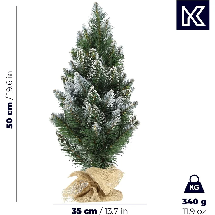 KADAX Künstlicher Weihnachtsbaum klein, 50 cm, schneebedeckte Kiefer, Jute – Bild 6