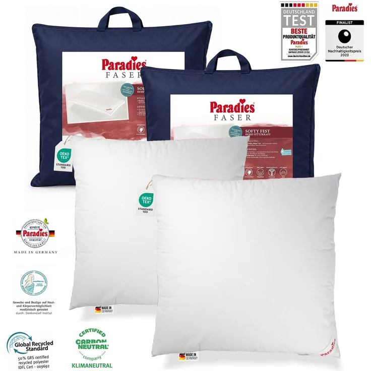 2 x Paradies Kopfkissen Softy fest 80x80 hohes Bauschvolumen Außensteg – Bild 2