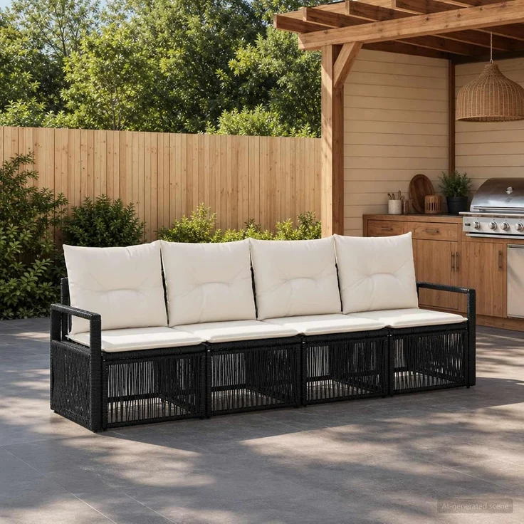 vidaXL Gartensofa-set 4 stk. 4-Sitzer Schwarz Poly-Rattan 3435634 – Bild 2