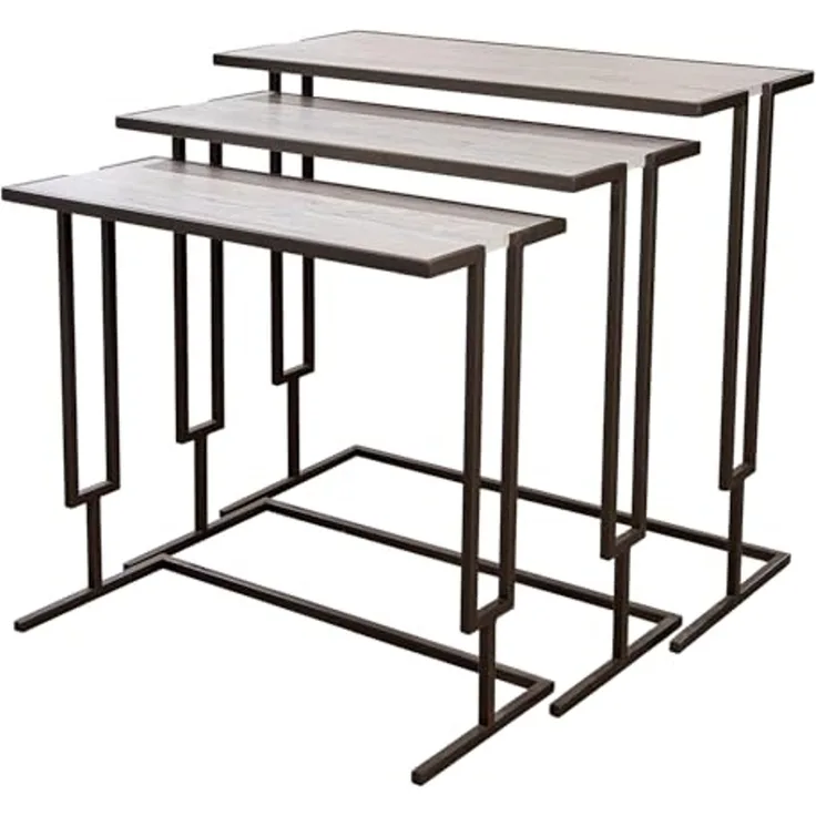 Casablanca 3er Set Beistelltisch Beirut - Metall - anthrazitfarben - matt - marmoriertes Muster - rechteckig - Höhe 60cm x Breite 65cm