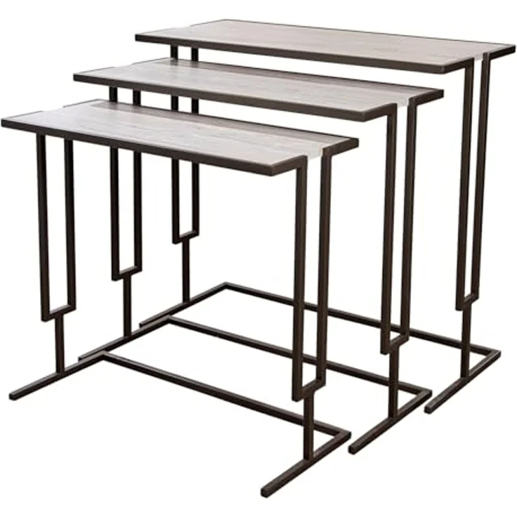 Casablanca 3er Set Beistelltisch Beirut - Metall - anthrazitfarben - matt - marmoriertes Muster - rechteckig - Höhe 60cm x Breite 65cm – Bild 1