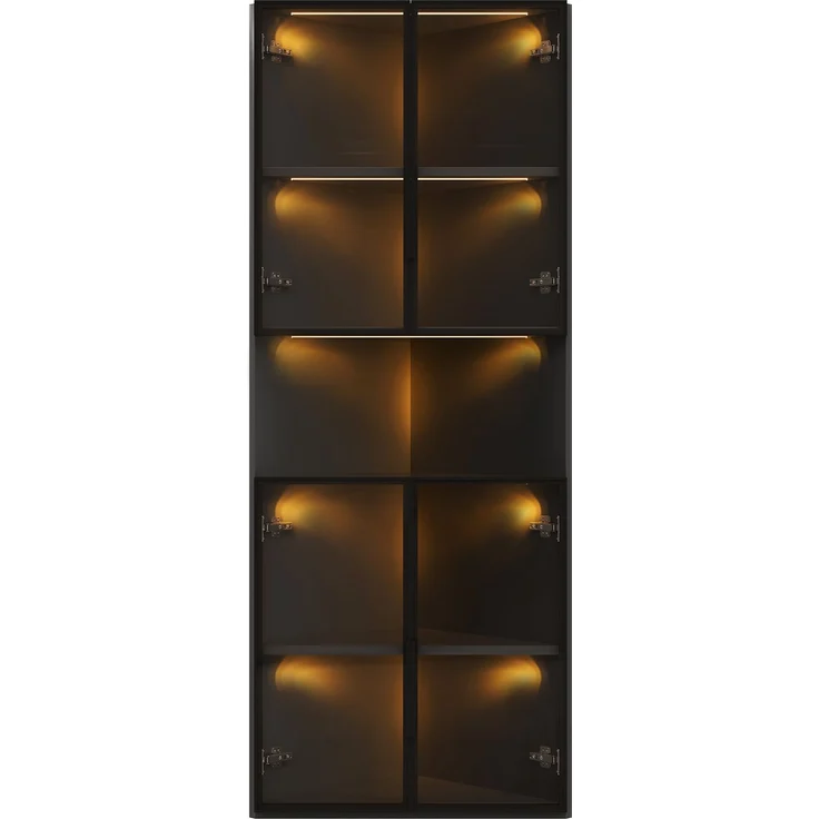 ZUBALIYA Dreieckige Vitrine 62x32x160cm – Schwarzer Eckschrank mit Glasfront, LED-Beleuchtung, Offener Mittelbereich – Display-Schrank für Sammlerstücke, Gläser & Dekoration – Bild 11