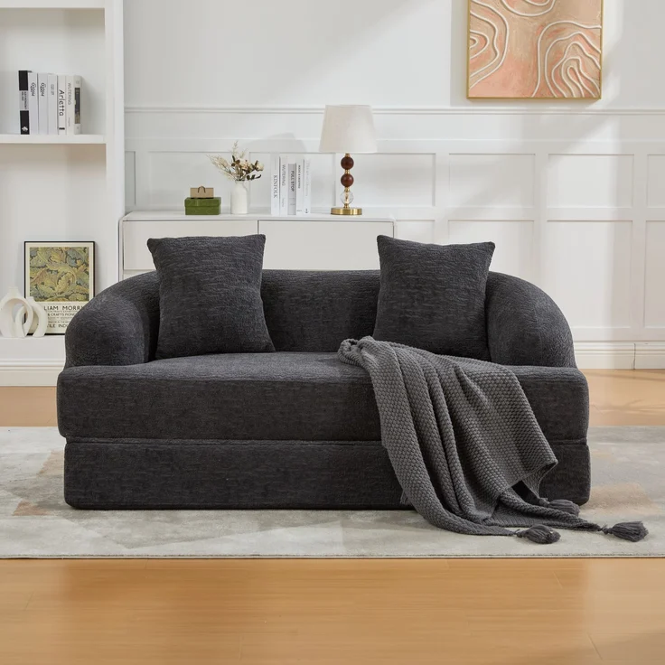ZUBALIYA Schlafsofa 84x65 cm, mit LED - Beleuchtung, mit Chenille - Bezug, modular aufgebaut, mit Schaumstoffpolsterung, Dunkelgrau – Bild 7