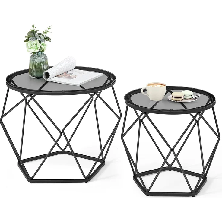 Vasagle Couchtisch rund, 2er Set, Wohnzimmertisch, Beistelltisch, modern, abnehmbare Tischplatte, für Wohnzimmer, schiefergrau-tintenschwarz – Bild 1