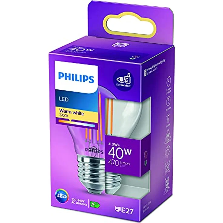 Philips LED Lampe Lüsterkolben E27, Warmweiß (2700K), 470 lm, 4,3 W entspricht 40 W – Bild 2