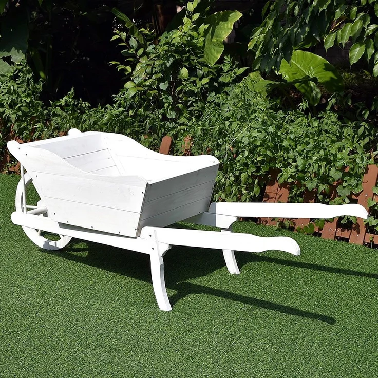Garten Pflanzschubkarre Schubkarre aus Holz Blumenkarre Blumenkübel Deko weiß – Bild 2