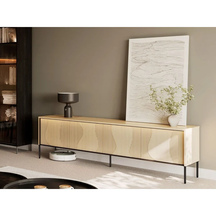 Compleo TV-Schrank Japandi design, Lamellenoptik LOPESAN, Eiche vincenza, hohe Füße – Bild 5