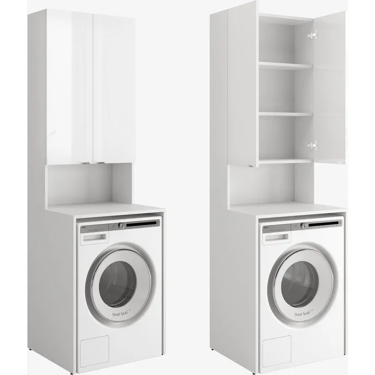 Platan Room Waschmaschinenumbauschrank Badschrank LORA Waschmaschinenschrank Badezimmer Hochschrank 210 x 65 x 50 cm