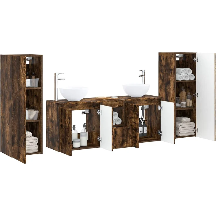 vidaXL Badezimmerschrank-Set 5 stk. Geräucherte Eiche 129 x 35 x 80 cm 3405988 – Bild 3