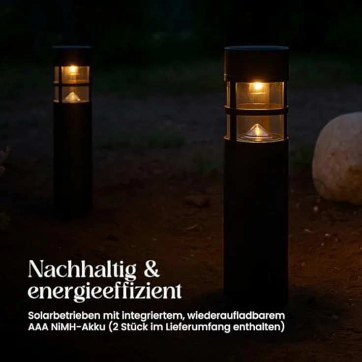 LED-Solar-Wegeleuchte "Rundi", 2er Set, schwarz, 7 x 28 cm, – Bild 3