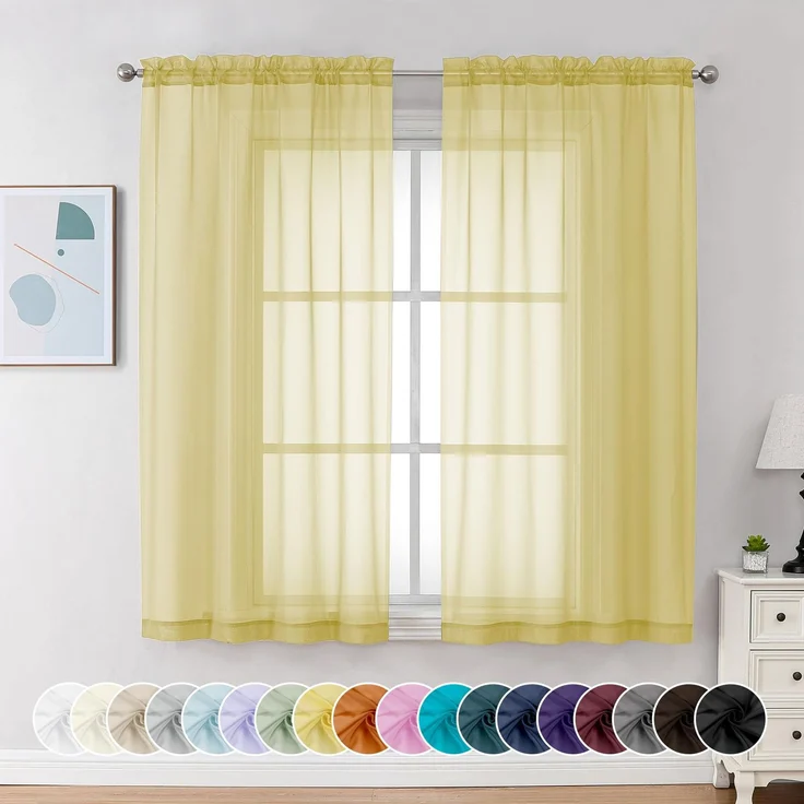 Chyhomenyc Gelbe transparente Vorhänge, 160 cm Länge, 2 Paneele, lichtfilternde, luftige Stangentasche, Fenstervorhang, Behandlungsvorhänge für Schlafzimmer, Wohnzimmer, jeweils 106x160 cm (B x L)