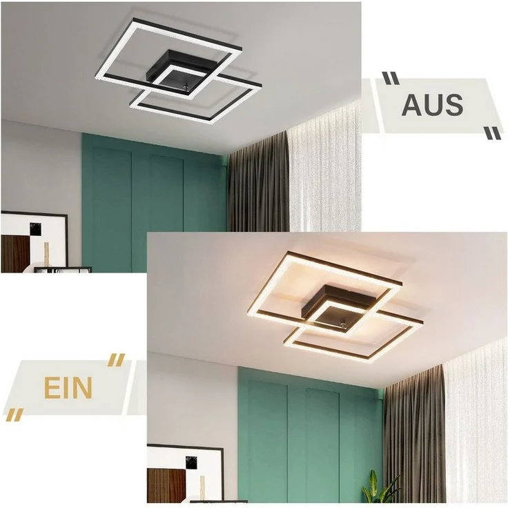 Nettlife LED Deckenleuchte Wohnzimmer Schwarz Deckenlampe LED 18/24W, LED fest integriert, Warmweiß, Flur Küche – Bild 3